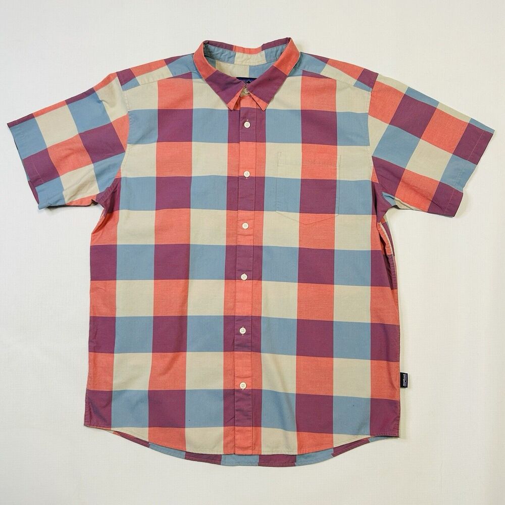 Patagonia Mens Large Button-Front Organic Cotton Multicolor Plaid Check Shirt